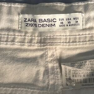 Zara Z1975 White Denim Mini Skirt Womens XS Stripe Raw Hem Casual Summer
